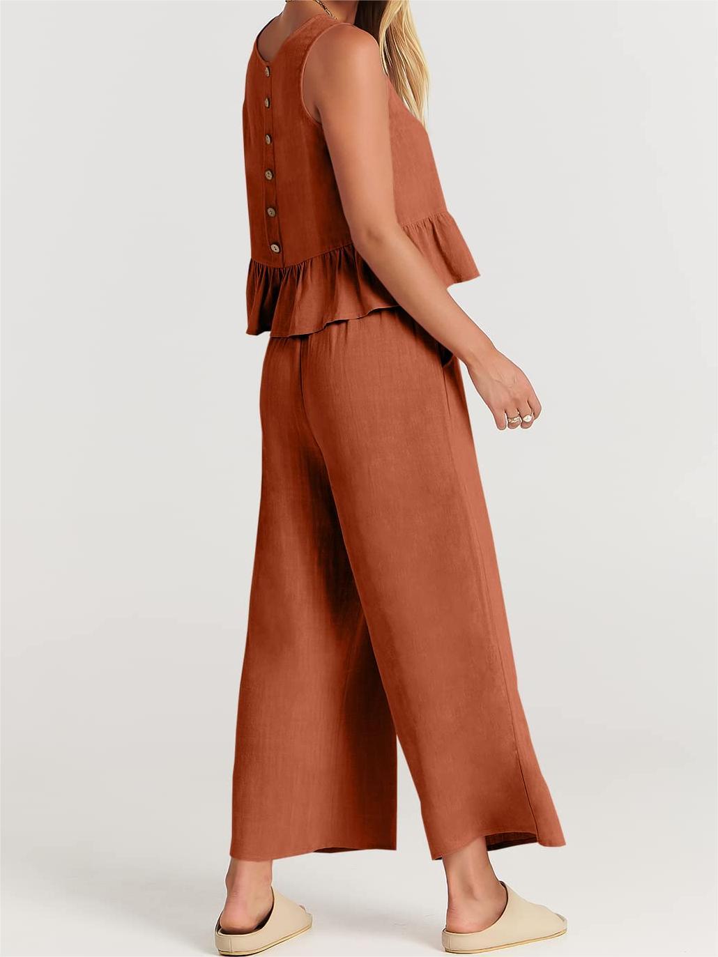 Women's Summer 2 Pieces Outfits - Lounge Set with Pockets-Pink Laura