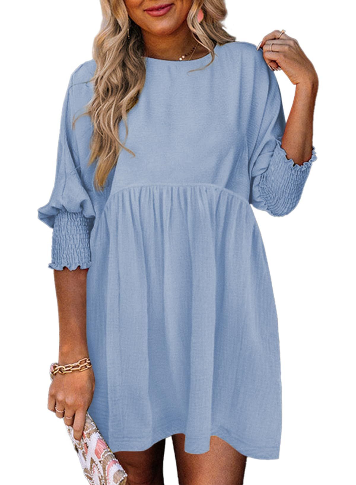 2025 New Women's Casual Short Sleeve Crew Neck Flowy Swing Tunic Dress