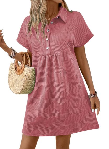 2025 New Women's Lapel Collared Batwing Short Sleeve Mini Dress(buy 2 free shipping)