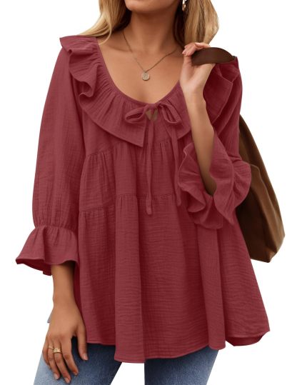 2024 New Women’s Scoop Neck 3/4 Length Sleeve Top(buy 2 10% OFF)