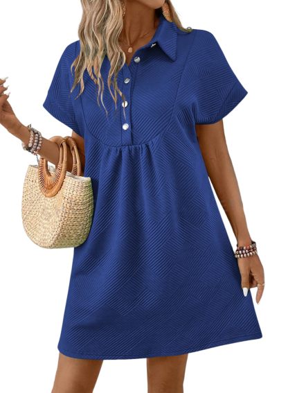 2025 New Women's Lapel Collared Batwing Short Sleeve Mini Dress(buy 2 free shipping)