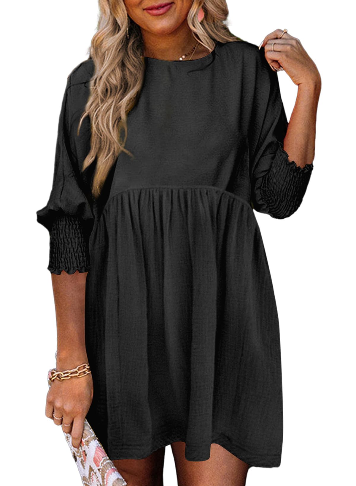 2025 New Women's Casual Short Sleeve Crew Neck Flowy Swing Tunic Dress