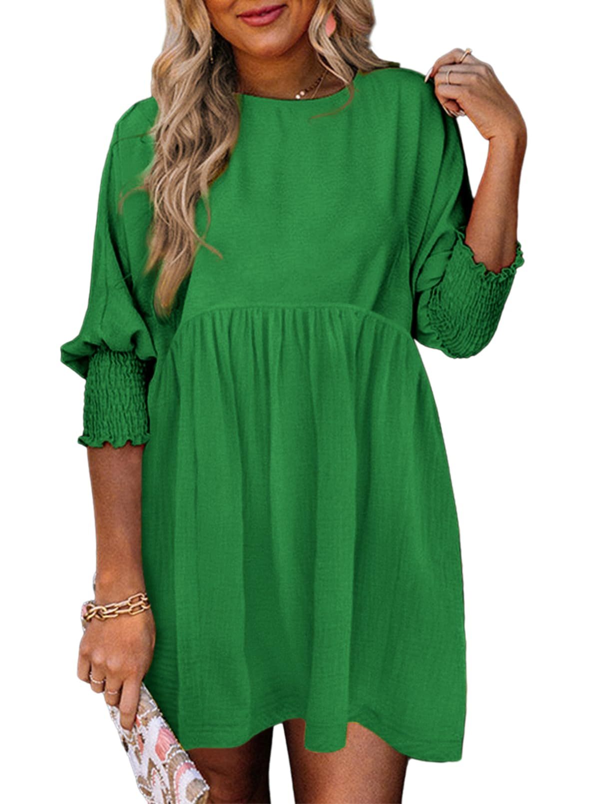 2025 New Women's Casual Short Sleeve Crew Neck Flowy Swing Tunic Dress