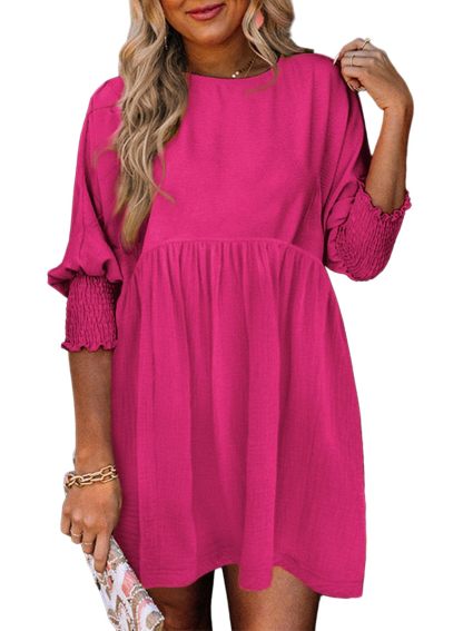 2025 New Women's Casual Short Sleeve Crew Neck Flowy Swing Tunic Dress