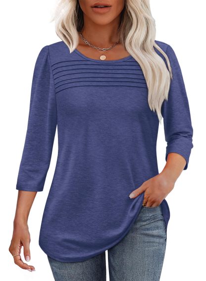 2025 New Women's 3/4 Length Sleeve Top Pleated Front T-Shirt(buy 3 free shipping)