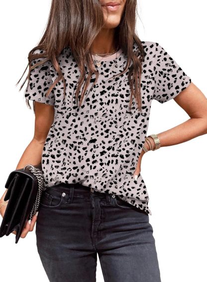 Womens Casual Polka Dot Tops Crewneck Short Sleeve T Shirts