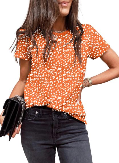 Womens Casual Polka Dot Tops Crewneck Short Sleeve T Shirts