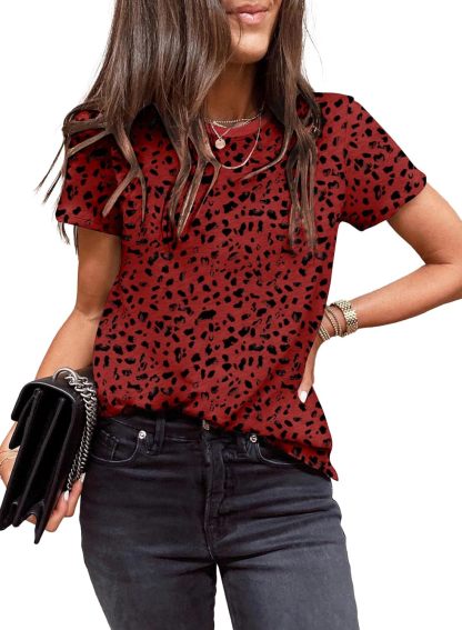 Womens Casual Polka Dot Tops Crewneck Short Sleeve T Shirts