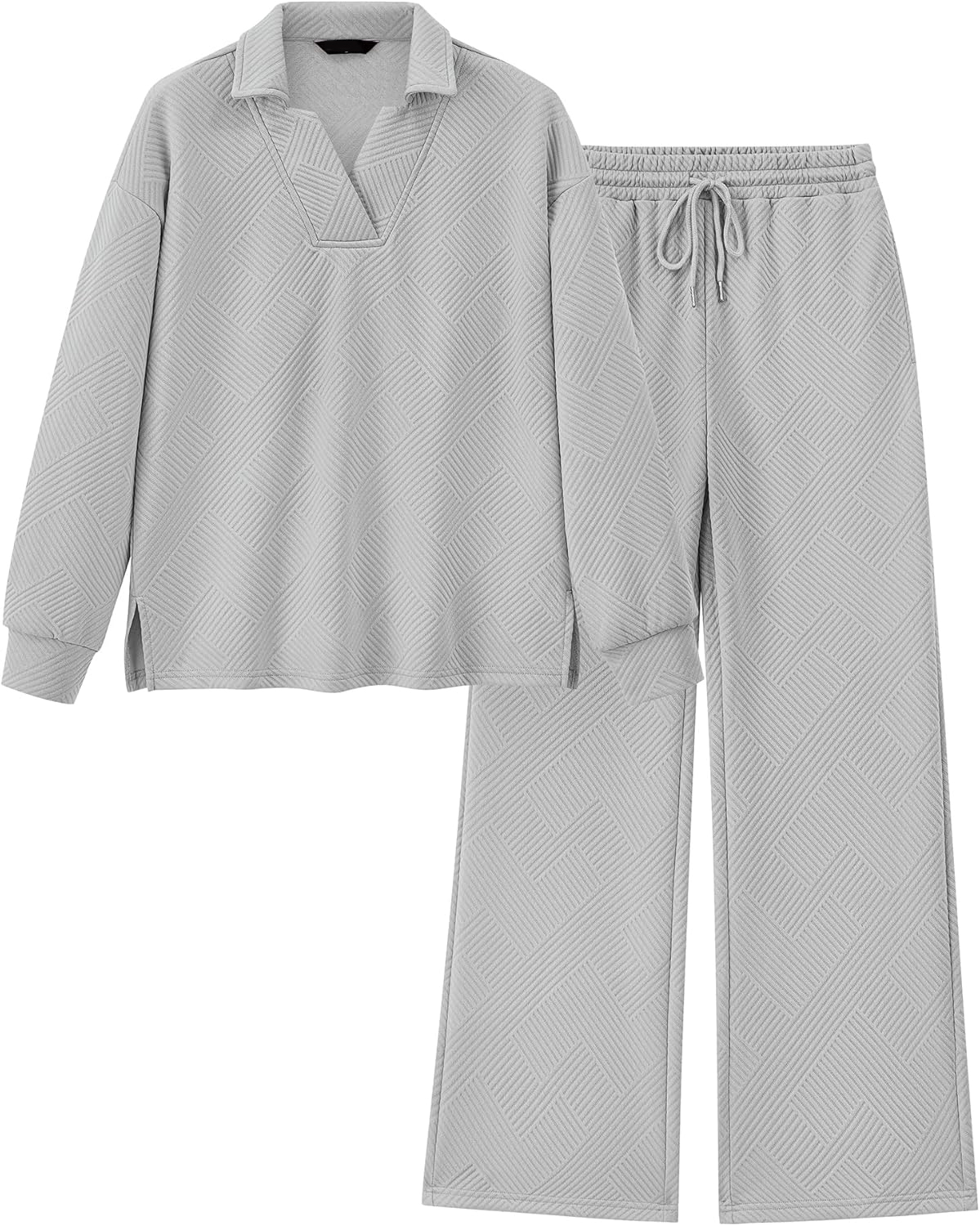 Women 2 Piece Outfit Lapel V Neck Lounge Sets Pockets
