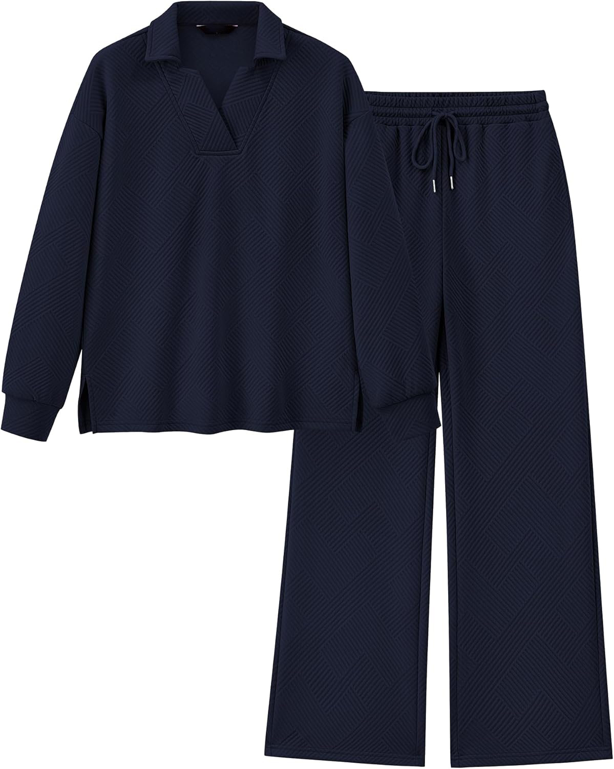 Women 2 Piece Outfit Lapel V Neck Lounge Sets Pockets