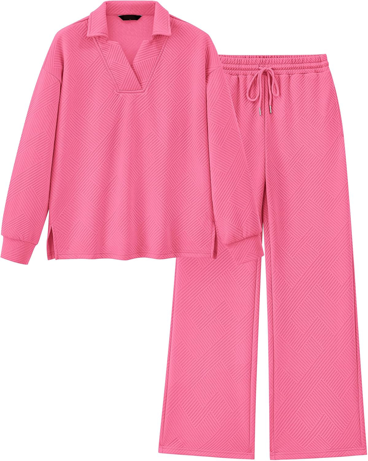 Women 2 Piece Outfit Lapel V Neck Lounge Sets Pockets