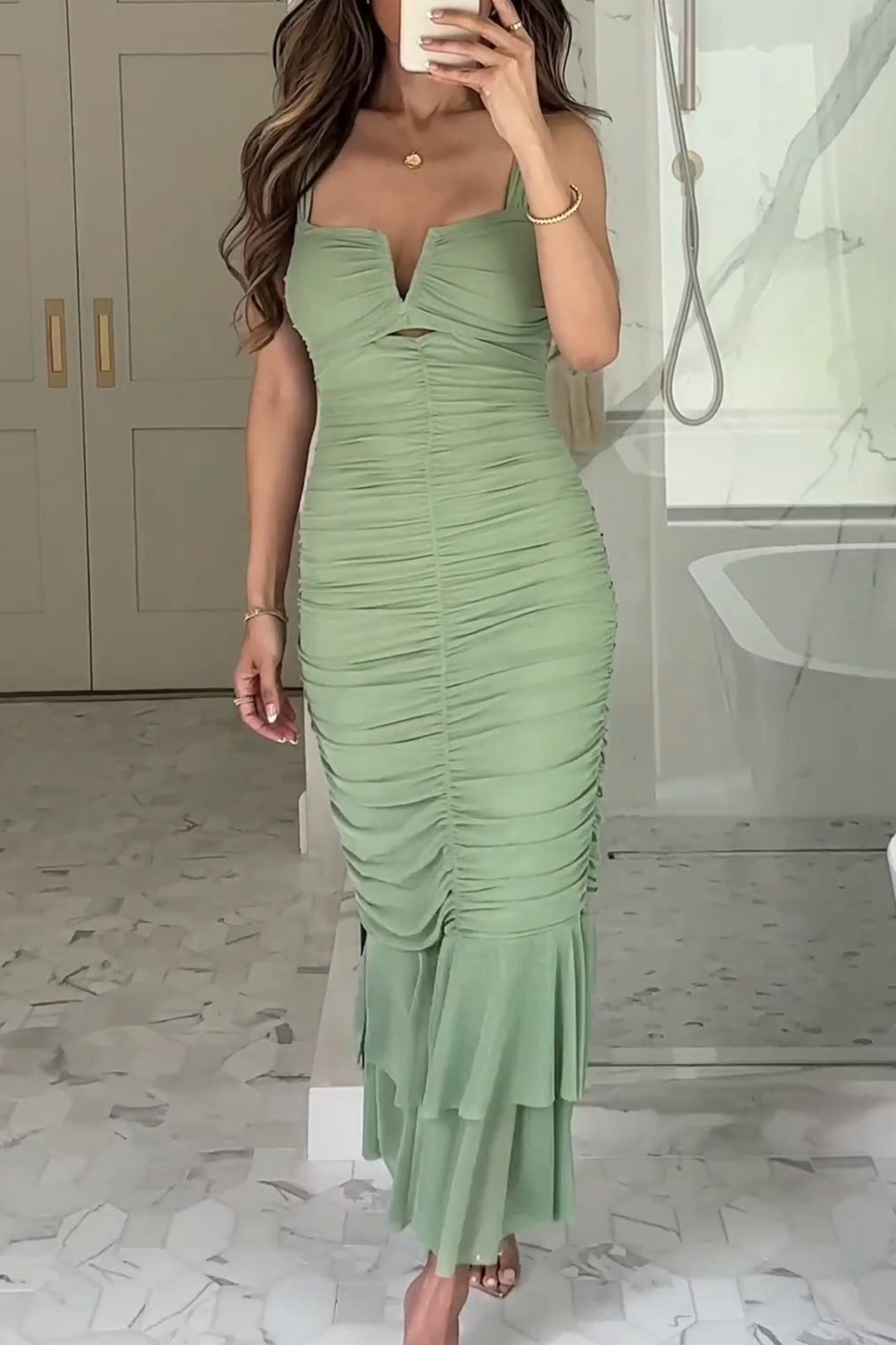 Sleeveless Ruched Bodycon Mermaid Fishtail Maxi Dress