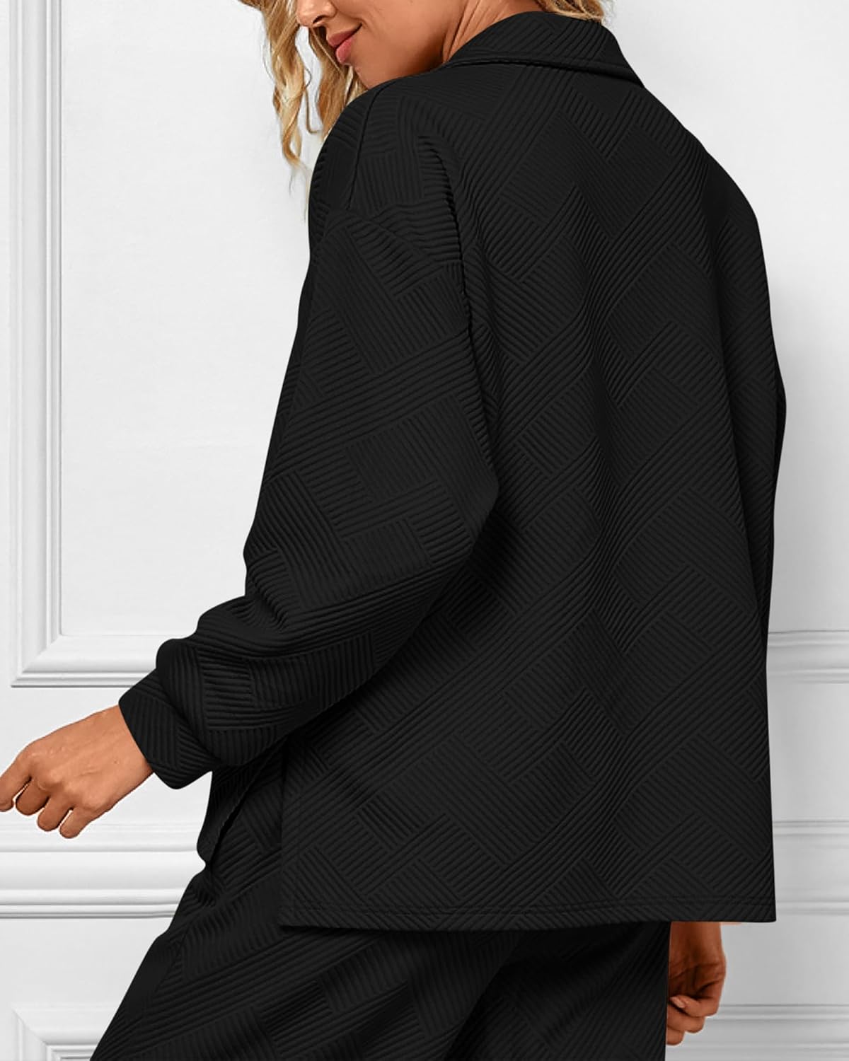Women 2 Piece Outfit Lapel V Neck Lounge Sets Pockets