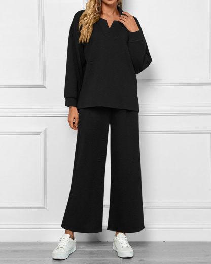 Women 2 Piece Outfit Lapel V Neck Lounge Sets Pockets