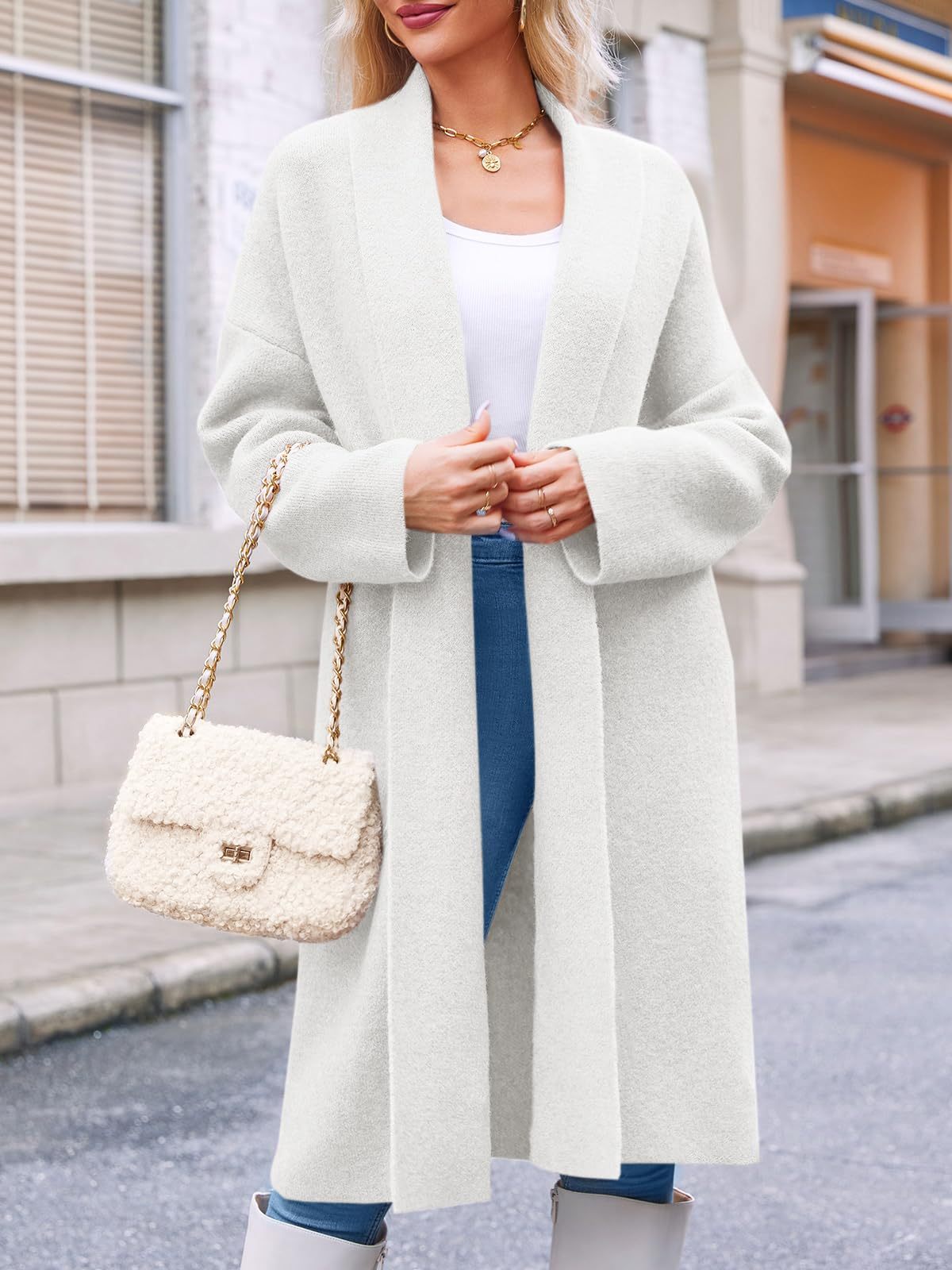 Womens Long  Chunky Open Front Oversized Slouchy Knit Cardigan Sweaters