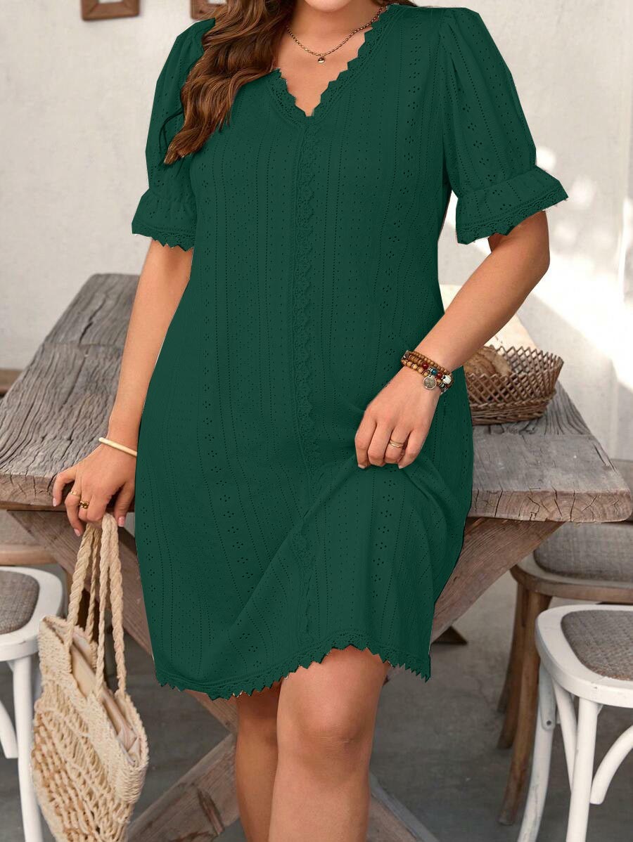 Womens Casual V Neck Contrast Lace Dress
