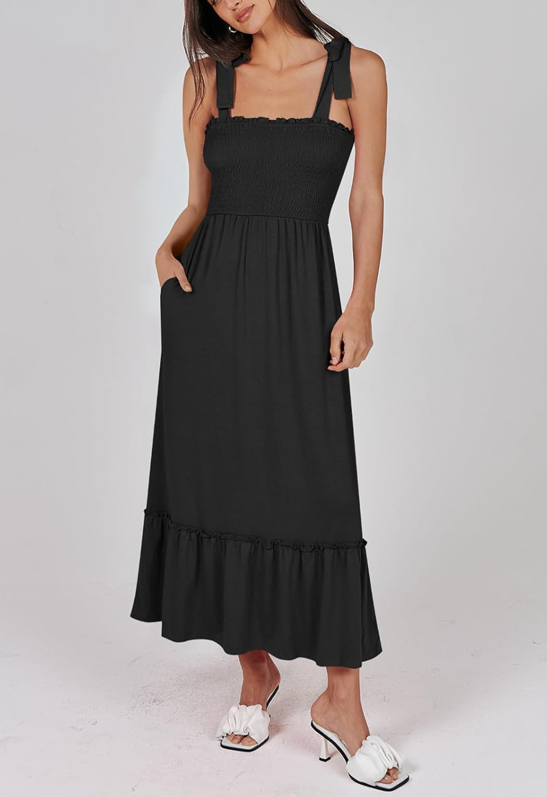Women Summer Casual Strap Smocked Maxi Flowy Tiered A Line Dress (BUY 2 FREE SHIPPING)