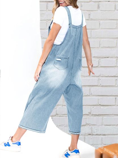 Loose Fit Adjustable Strap Distressed Denim Bib Overalls(buy 2 free shipping!!!)