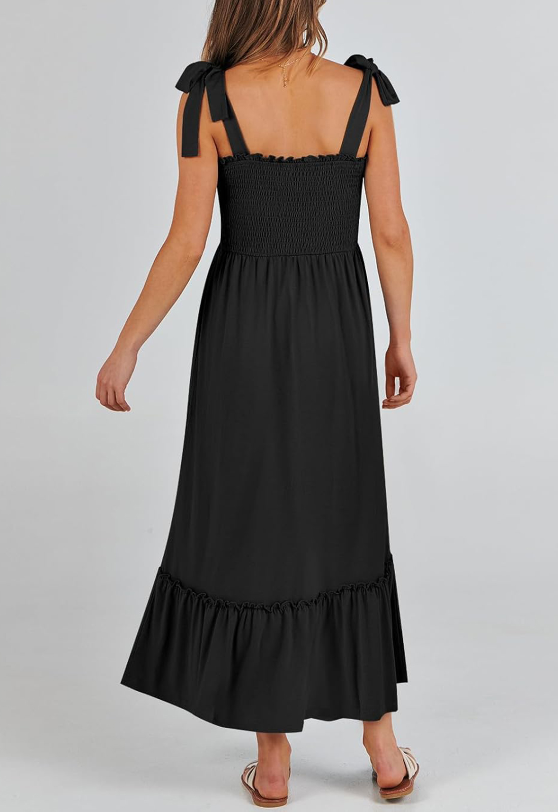 Women Summer Casual Strap Smocked Maxi Flowy Tiered A Line Dress (BUY 2 FREE SHIPPING)