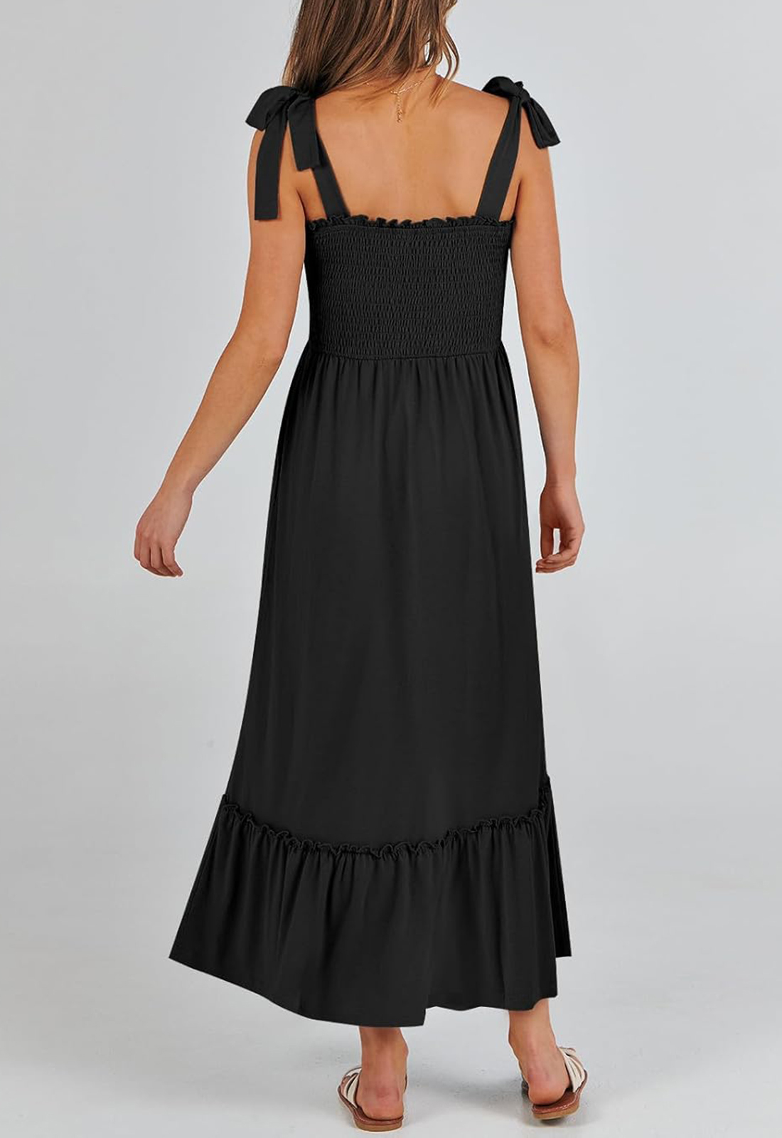 Women Summer Casual Strap Smocked Maxi Flowy Tiered A Line Dress (BUY 2 FREE SHIPPING)