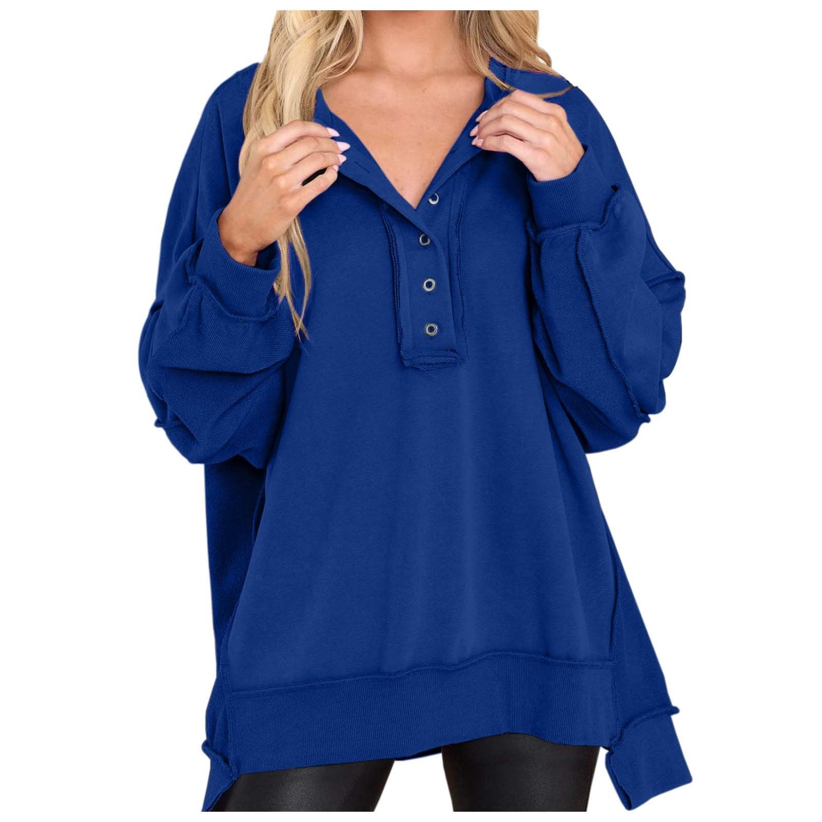 Women's Solid Color Crew Neck Buttoned Loose Sweatshirt