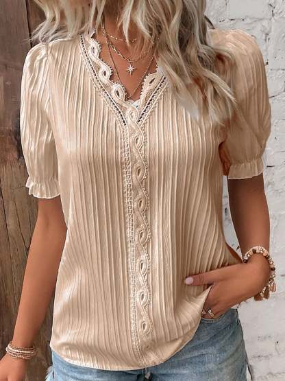 Limited Stock🛒49%OFF🔥V Neck Plain Lace Elegant Shirt