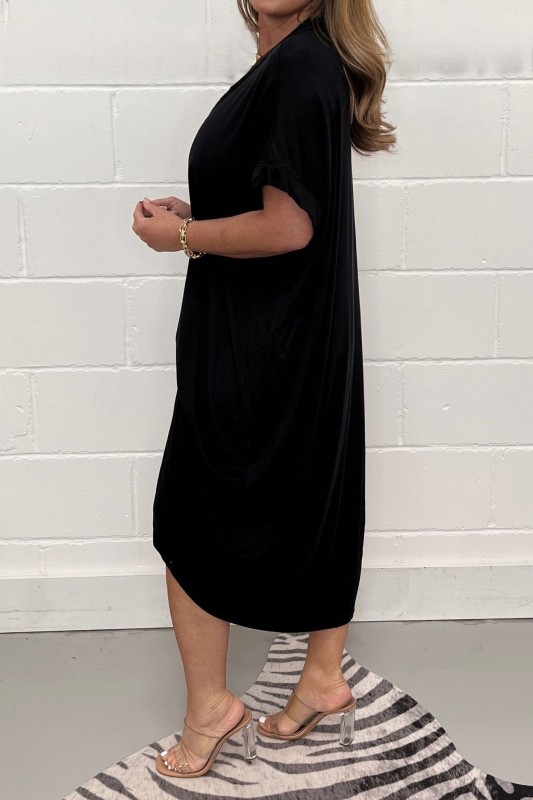 Oversized Draped V-Neck Short Sleeve Dress