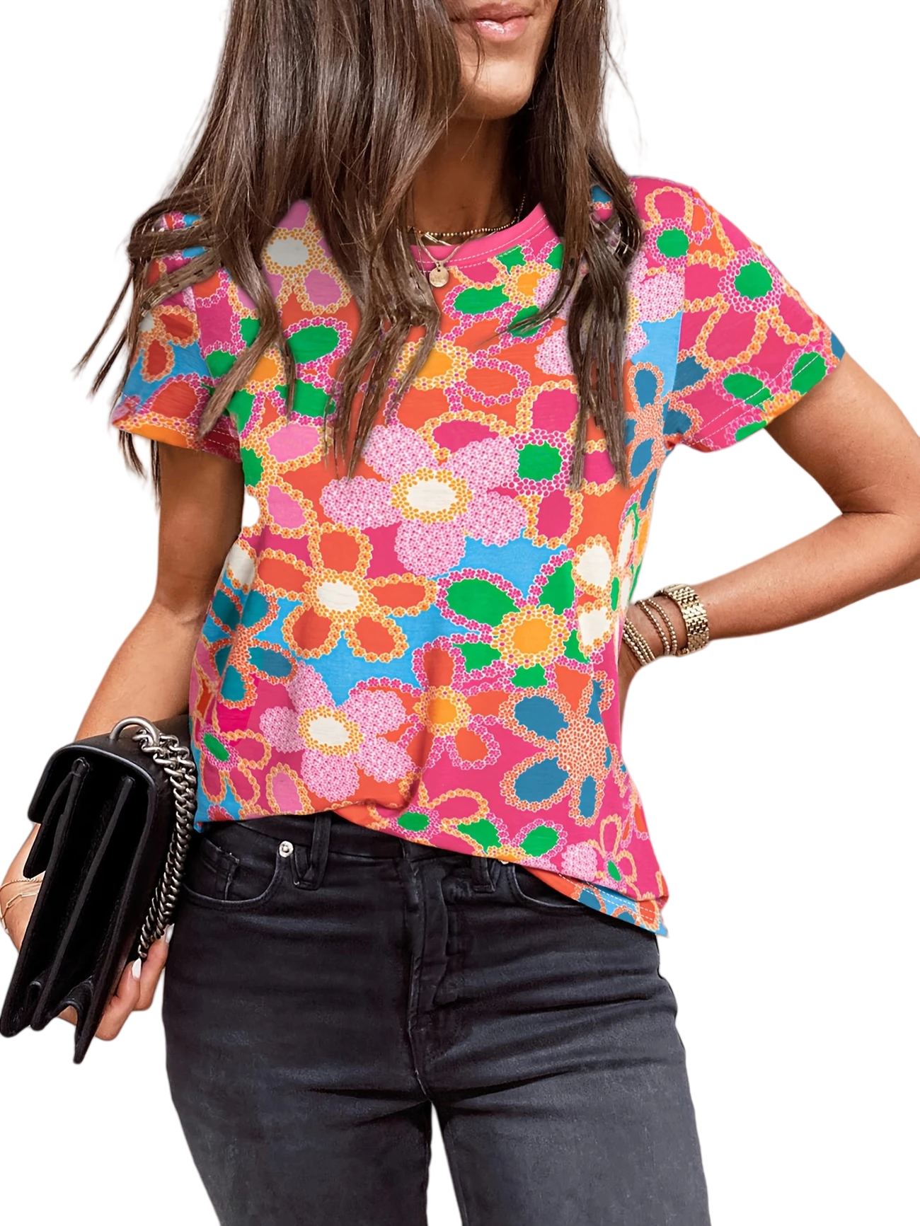 Womens Casual Polka Dot Tops Crewneck Short Sleeve T Shirts