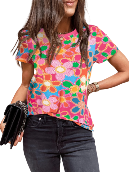 Womens Casual Polka Dot Tops Crewneck Short Sleeve T Shirts