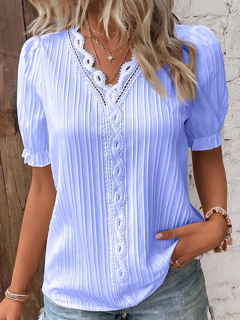 Limited Stock🛒49%OFF🔥V Neck Plain Lace Elegant Shirt