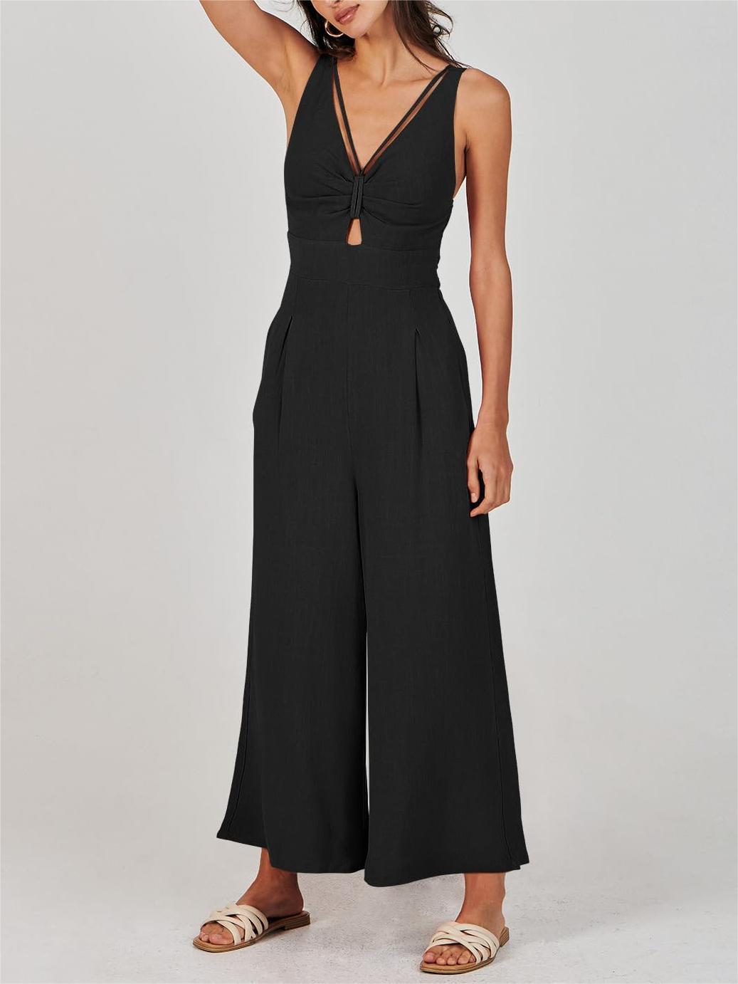 🔥2024 Hot Sale 🔥V NECK SMOCKED CUTOUT HIGH WAIST ROMPERS-hivebabe.com