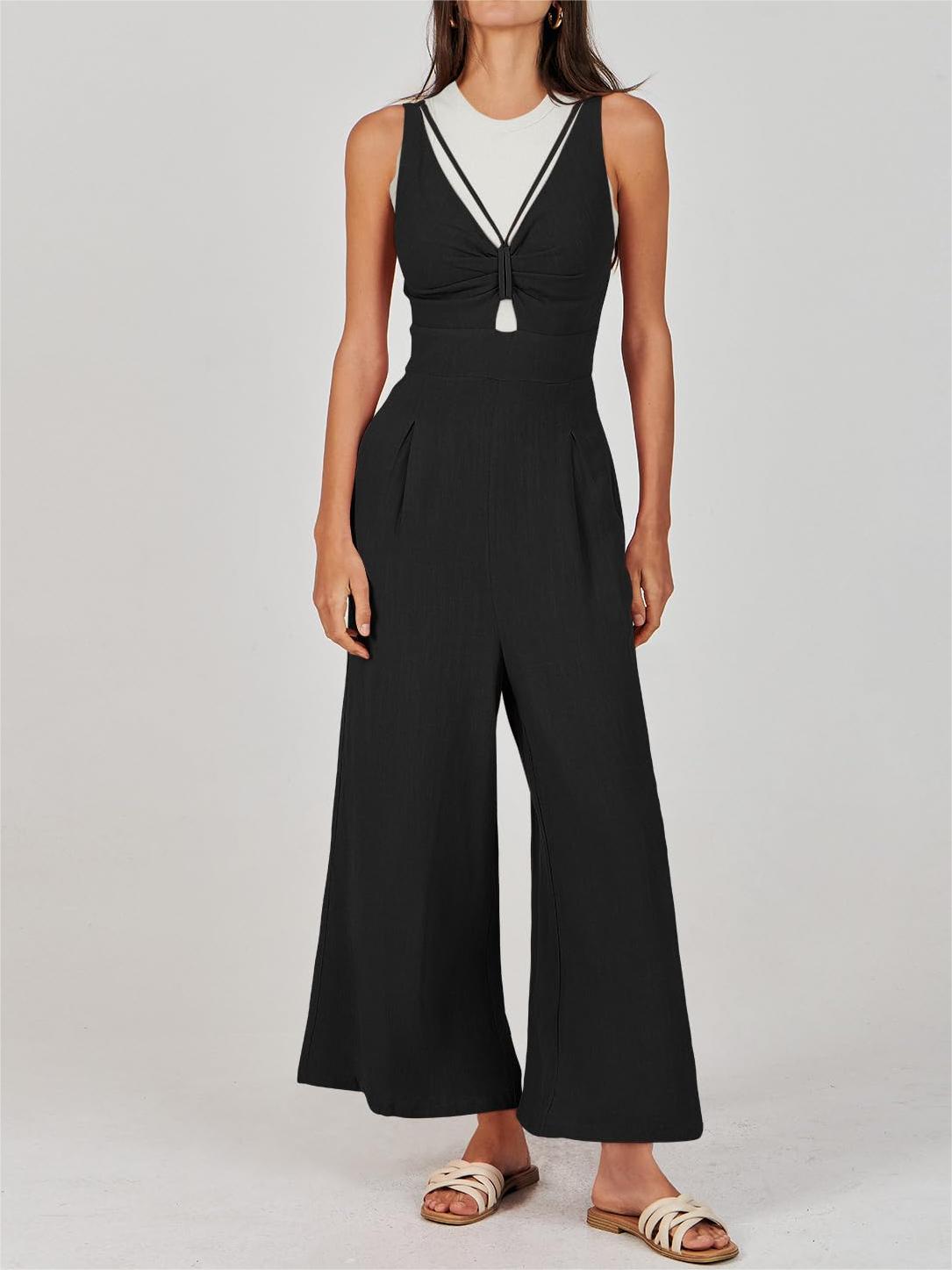 🔥2024 Hot Sale 🔥V NECK SMOCKED CUTOUT HIGH WAIST ROMPERS-hivebabe.com