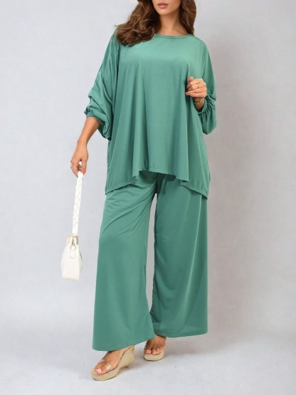 HOT SALE Casual Oversized Long Sleeve Top and Wide Leg Pants Set (Buy 2 Free Shipping)