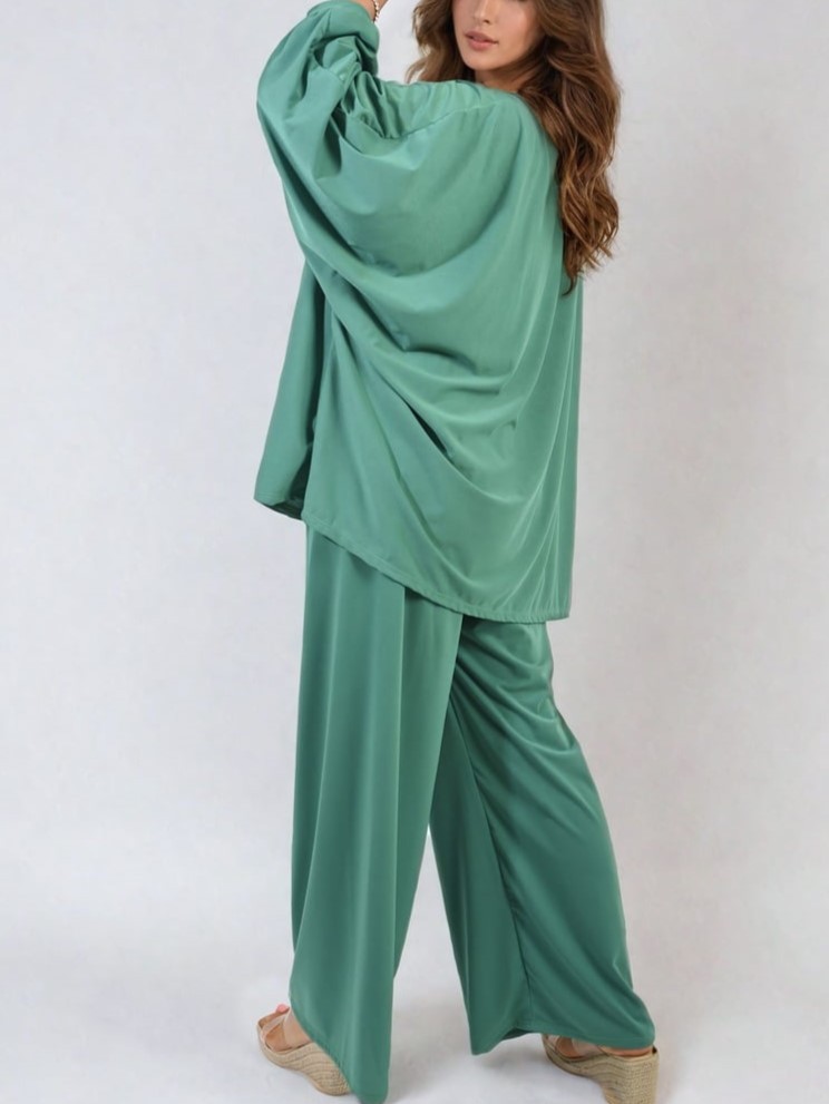 HOT SALE Casual Oversized Long Sleeve Top and Wide Leg Pants Set (Buy 2 Free Shipping)