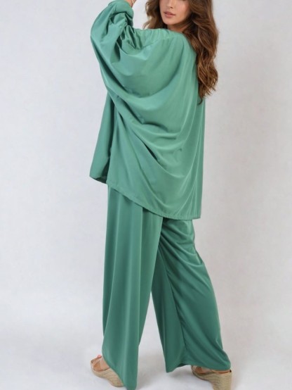 HOT SALE Casual Oversized Long Sleeve Top and Wide Leg Pants Set (Buy 2 Free Shipping)