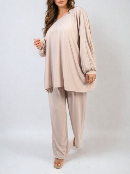 HOT SALE Casual Oversized Long Sleeve Top and Wide Leg Pants Set (Buy 2 Free Shipping)
