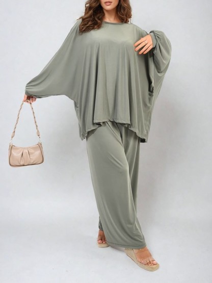 HOT SALE Casual Oversized Long Sleeve Top and Wide Leg Pants Set (Buy 2 Free Shipping)