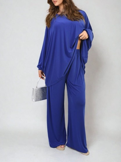 HOT SALE Casual Oversized Long Sleeve Top and Wide Leg Pants Set (Buy 2 Free Shipping)