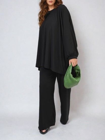 HOT SALE Casual Oversized Long Sleeve Top and Wide Leg Pants Set (Buy 2 Free Shipping)