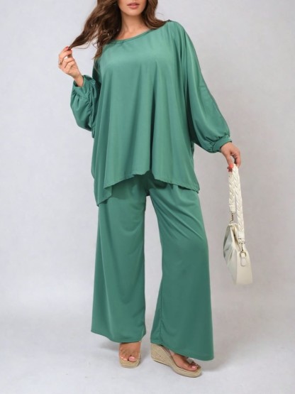 HOT SALE Casual Oversized Long Sleeve Top and Wide Leg Pants Set (Buy 2 Free Shipping)