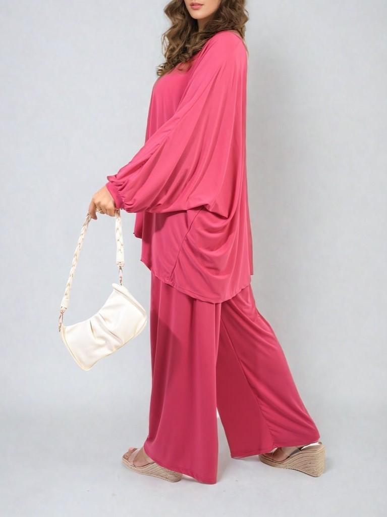 HOT SALE Casual Oversized Long Sleeve Top and Wide Leg Pants Set (Buy 2 Free Shipping)