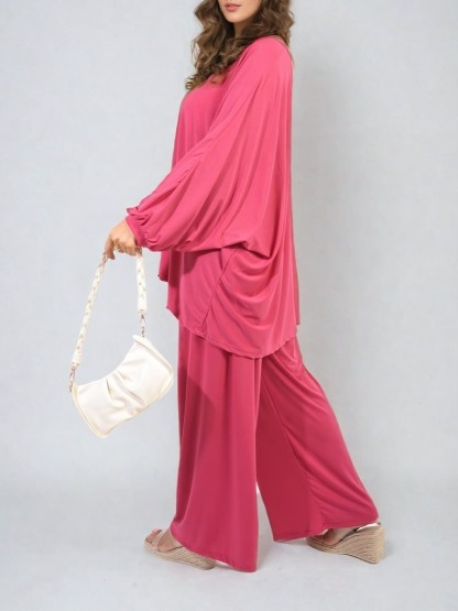 HOT SALE Casual Oversized Long Sleeve Top and Wide Leg Pants Set (Buy 2 Free Shipping)