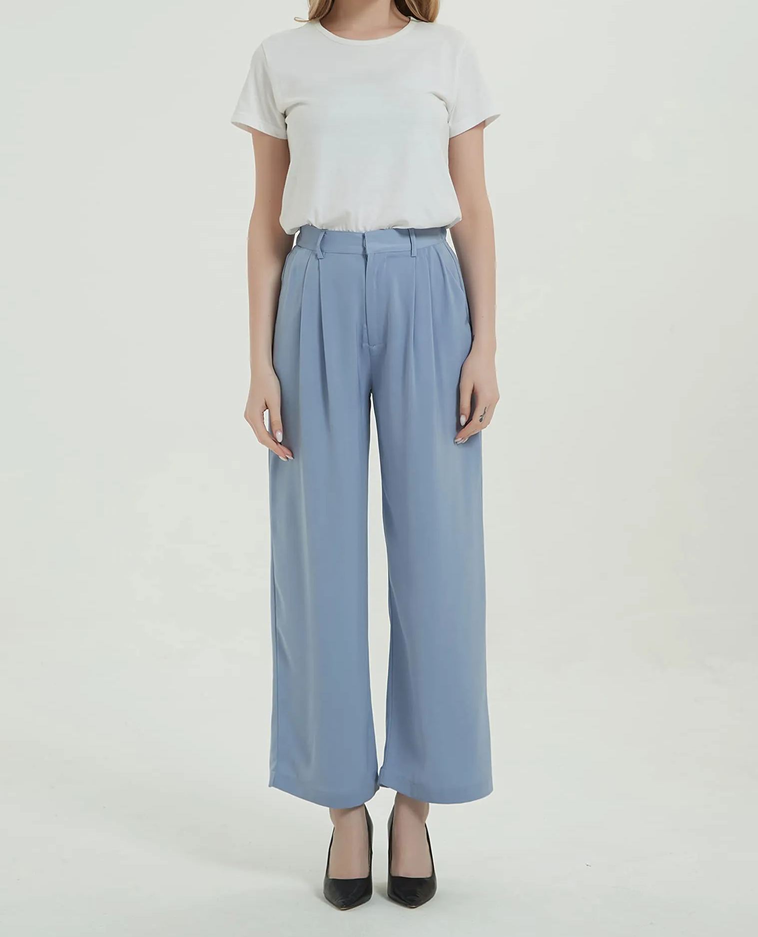 Women High Waist Casual Straight Leg Long  Dress Pants