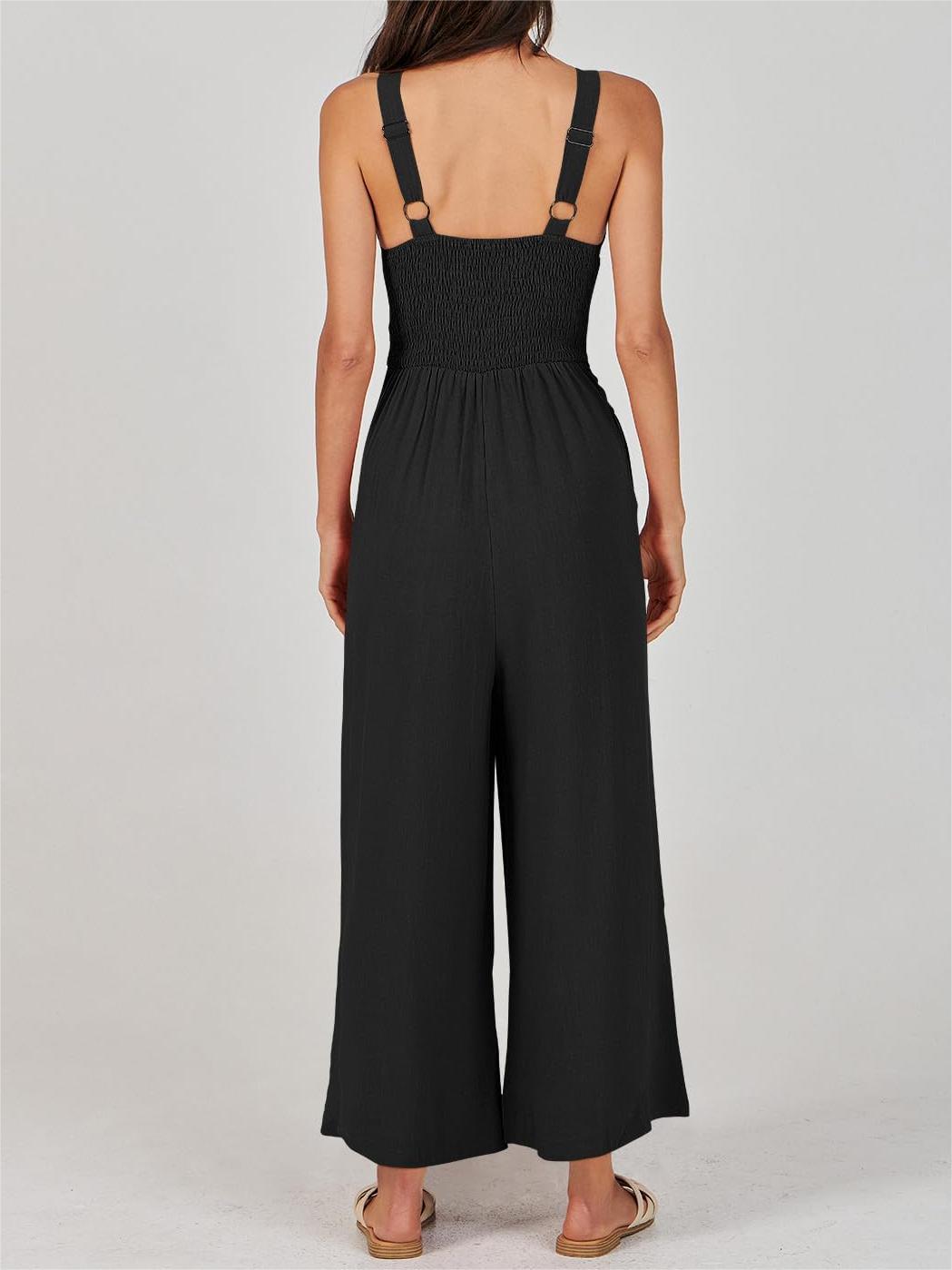 🔥2024 Hot Sale 🔥V NECK SMOCKED CUTOUT HIGH WAIST ROMPERS-hivebabe.com