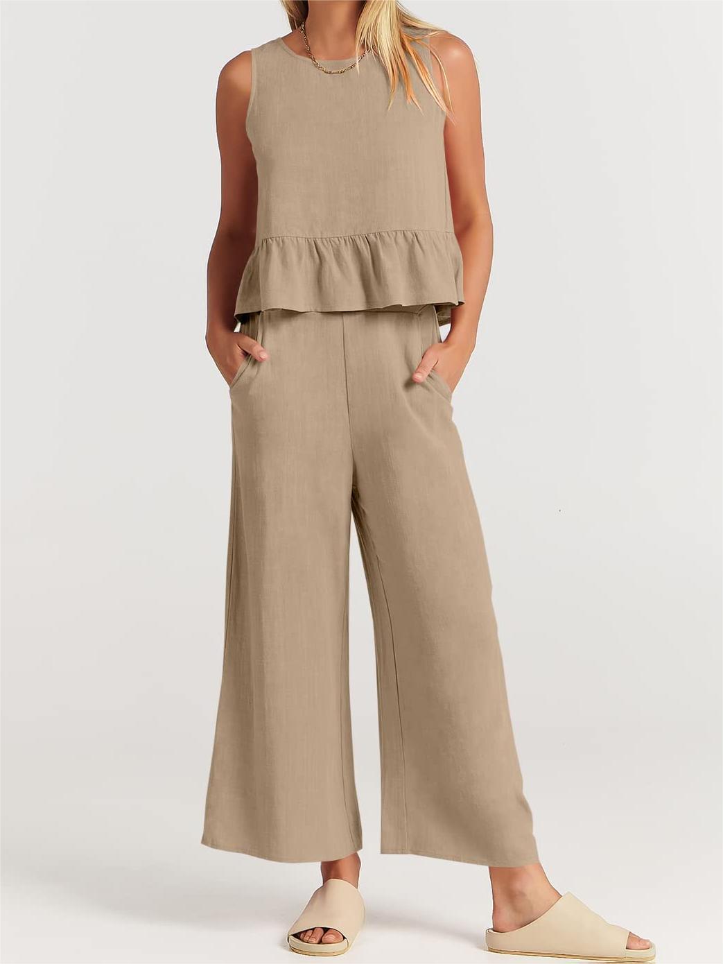 Women's Summer 2 Pieces Outfits - Lounge Set with Pockets-Pink Laura