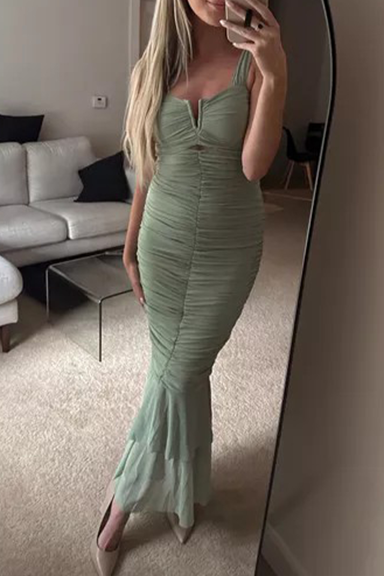 Sleeveless Ruched Bodycon Mermaid Fishtail Maxi Dress