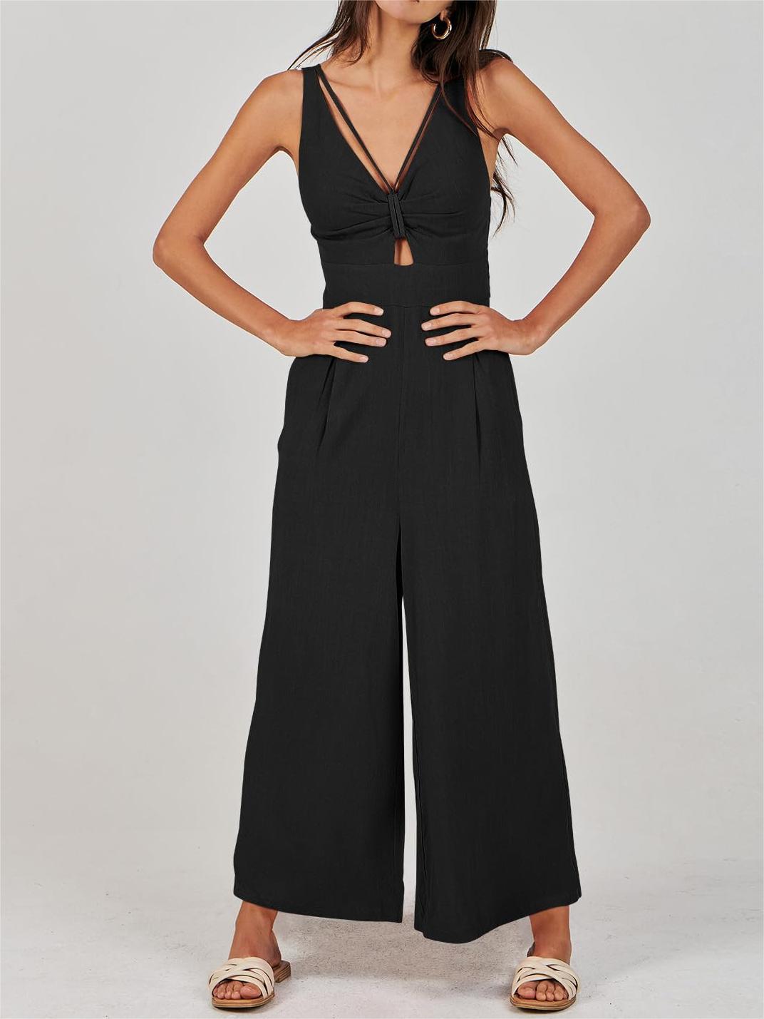 🔥2024 Hot Sale 🔥V NECK SMOCKED CUTOUT HIGH WAIST ROMPERS-hivebabe.com