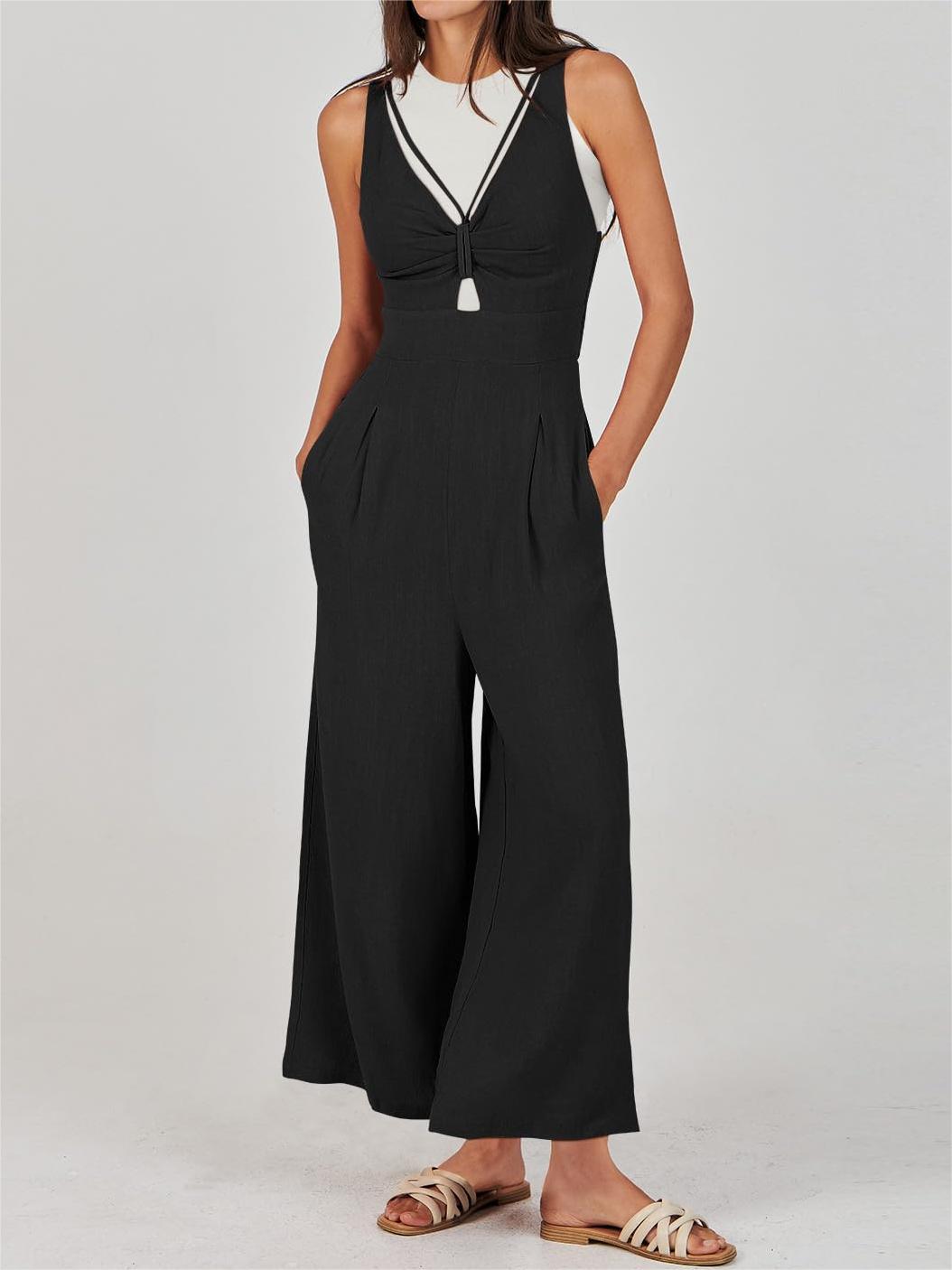 🔥2024 Hot Sale 🔥V NECK SMOCKED CUTOUT HIGH WAIST ROMPERS-hivebabe.com
