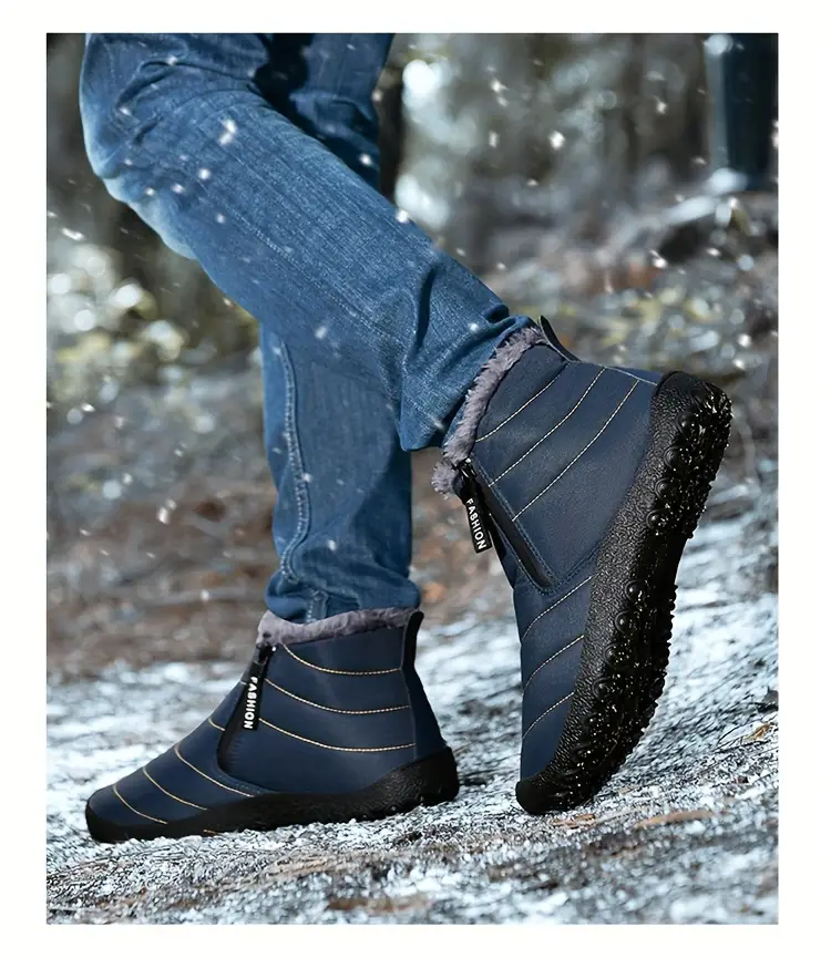 mens snow boots with side zipper warm fleece cozy non slip ankle boots plush comfy outdoor hiking shoes lined trekking shoes winter details 20
