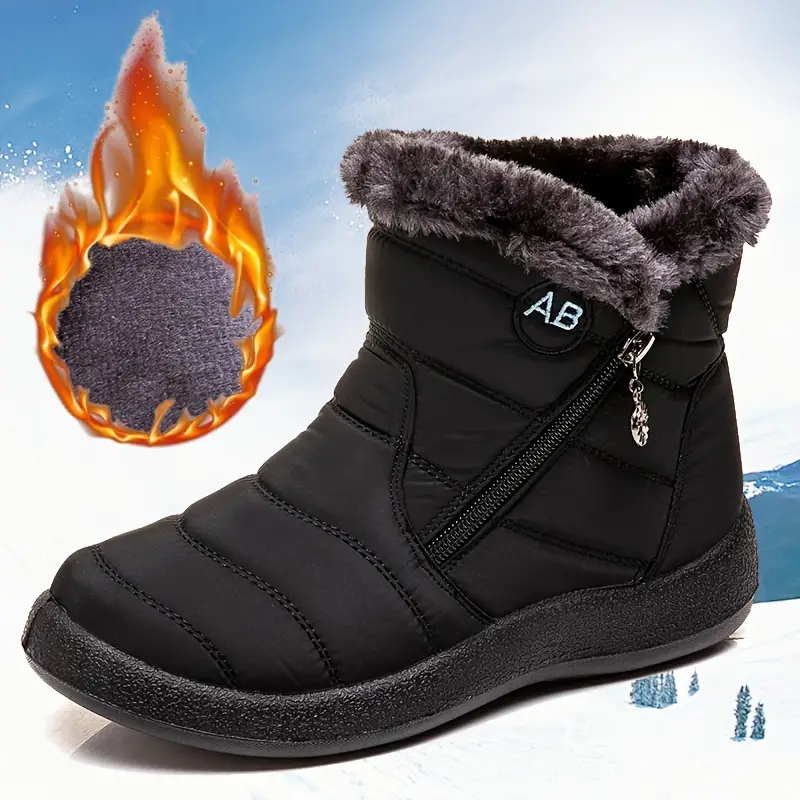 Cozy Winter Snow Boots for Women - Waterproof, Fur-Lined, Insulated Ankle Booties with Side Zipper and Anti-Slip Sole for Warm and Comfortable Walking Experience - Perfect for Cold Weather Outdoor Activities